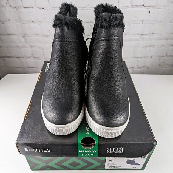 NEW a.n.a Arrow Black Wedge Heel Booties 6.5M - Picture 2 of 11